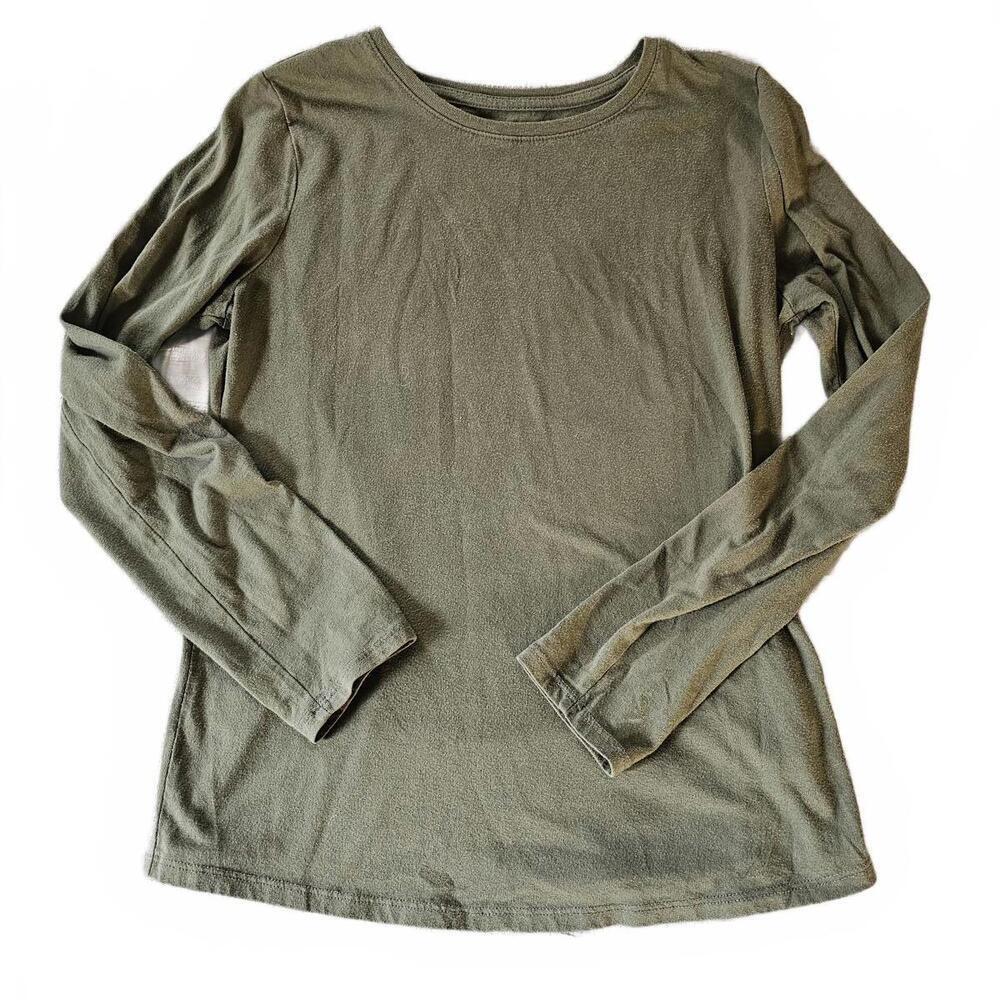 Women's Long Sleeve Olive Green Basic Shirt Size M